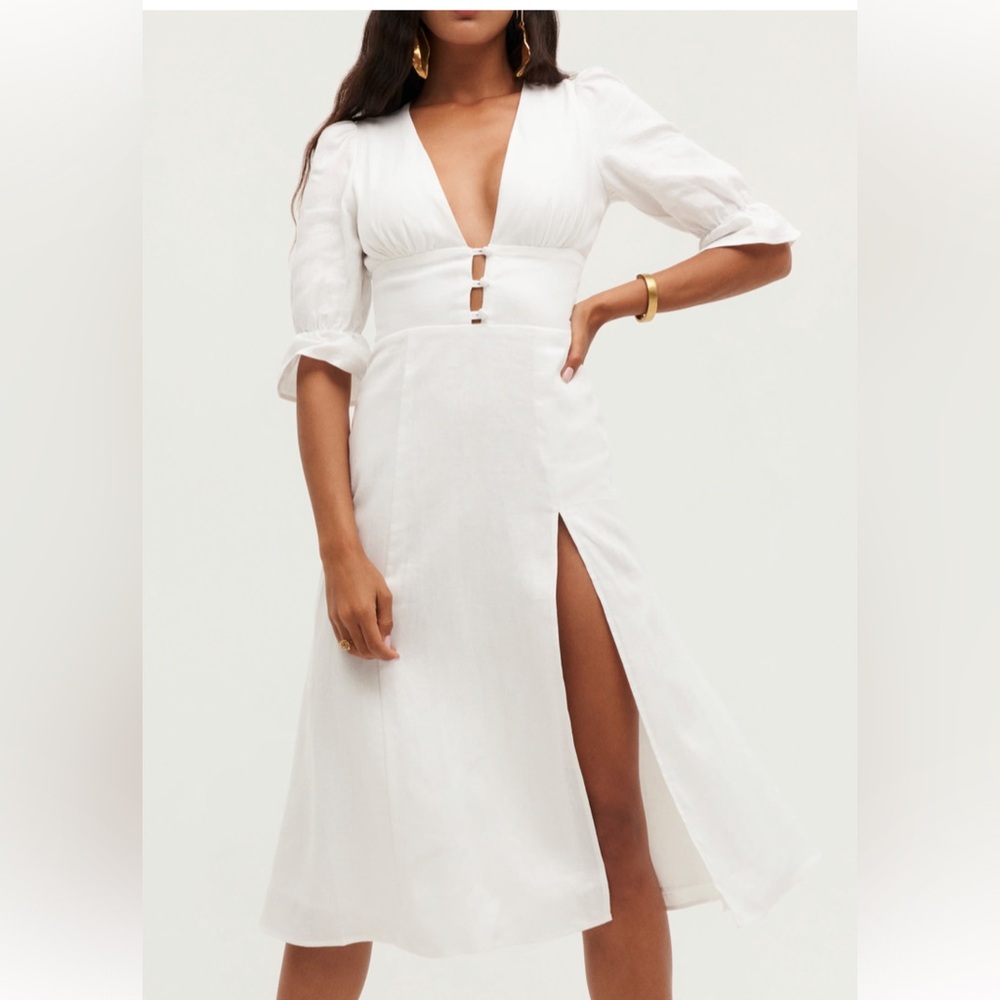 Women’s White Midi Dress with Front Slit